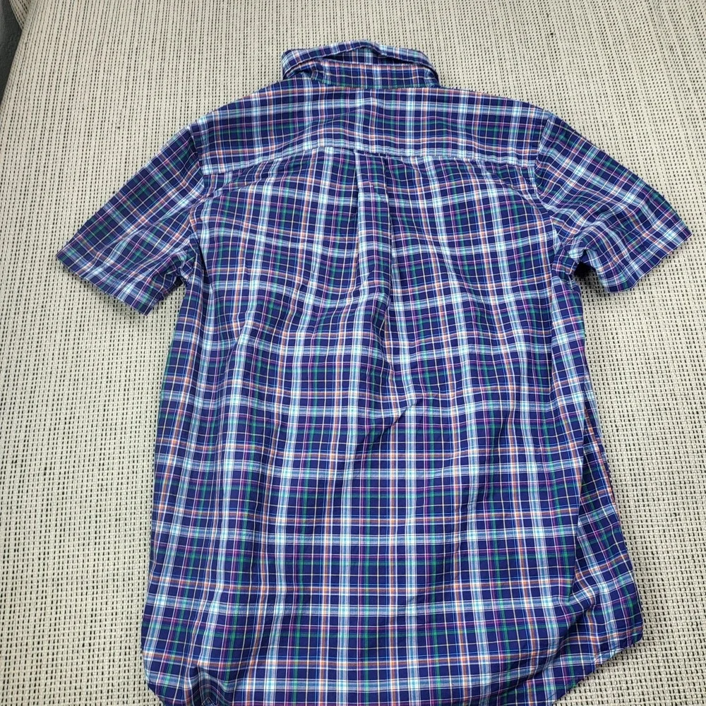 Ralph Lauren Shirt Boys XL 18-20 Blue Plaid Short Sleeve‎ Button Front Pony Logo